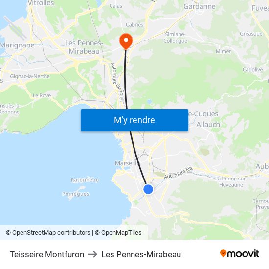 Teisseire Montfuron to Les Pennes-Mirabeau map