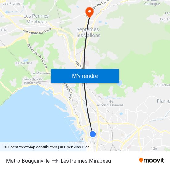 Métro Bougainville to Les Pennes-Mirabeau map