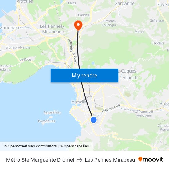 Métro Ste Marguerite Dromel to Les Pennes-Mirabeau map