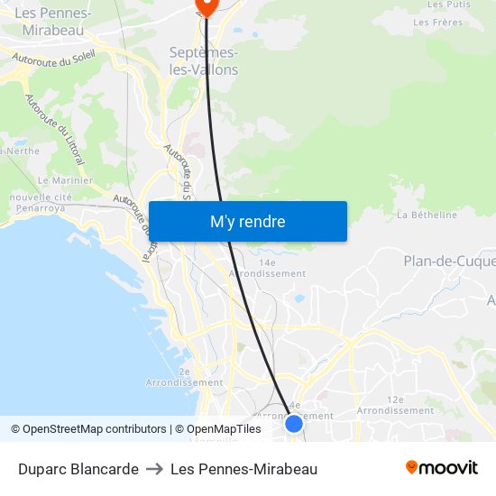 Duparc Blancarde to Les Pennes-Mirabeau map