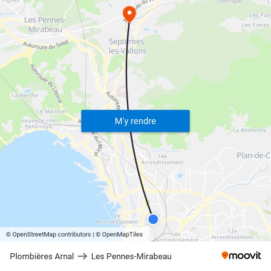 Plombières Arnal to Les Pennes-Mirabeau map