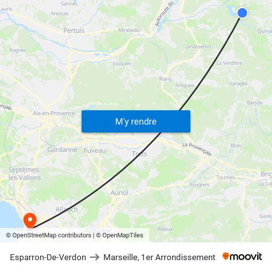 Esparron-De-Verdon to Marseille, 1er Arrondissement map