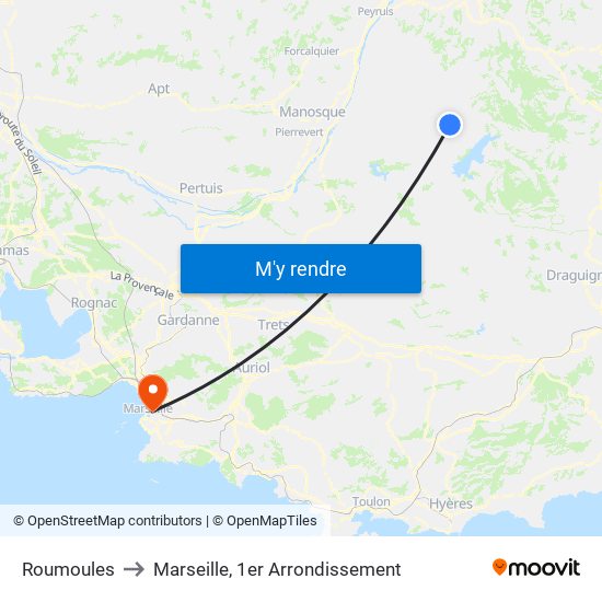 Roumoules to Marseille, 1er Arrondissement map