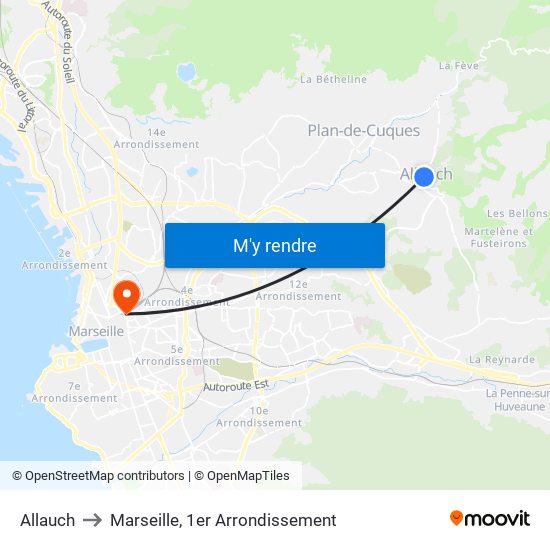 Allauch to Marseille, 1er Arrondissement map