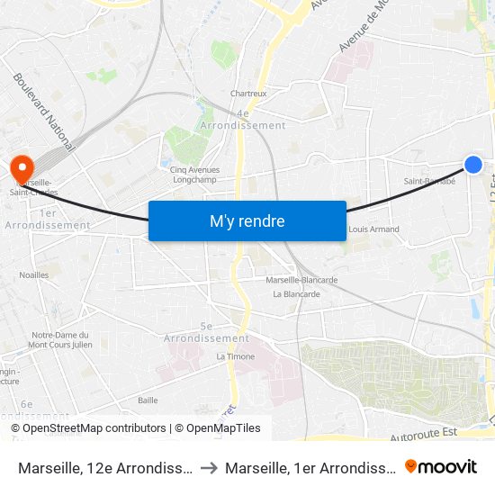 Marseille, 12e Arrondissement to Marseille, 1er Arrondissement map
