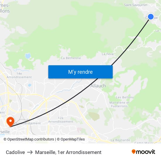 Cadolive to Marseille, 1er Arrondissement map