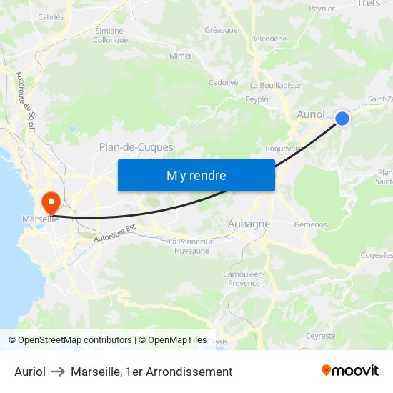 Auriol to Marseille, 1er Arrondissement map