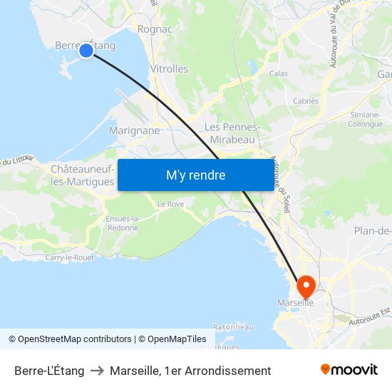 Berre-L'Étang to Marseille, 1er Arrondissement map