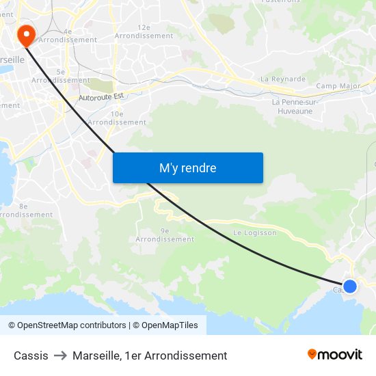 Cassis to Marseille, 1er Arrondissement map