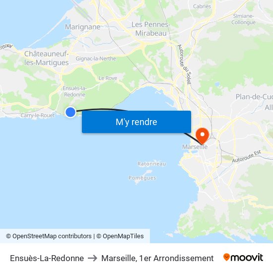 Ensuès-La-Redonne to Marseille, 1er Arrondissement map