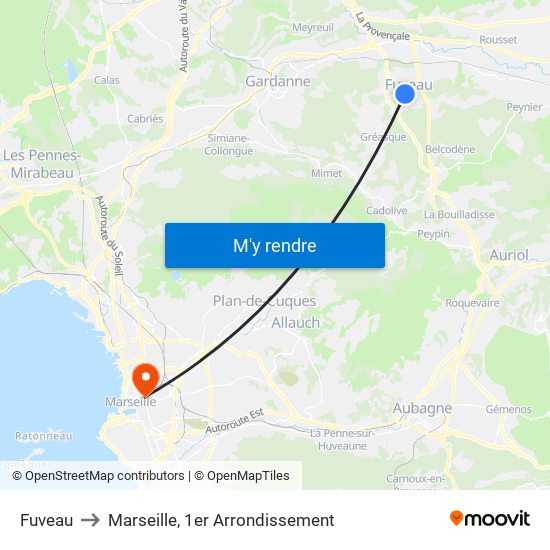 Fuveau to Marseille, 1er Arrondissement map