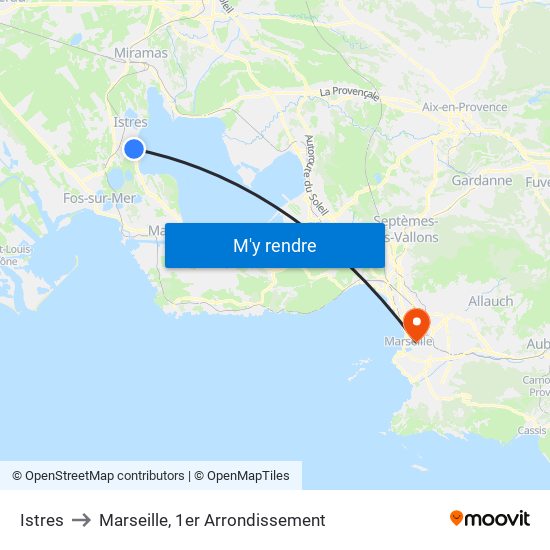 Istres to Marseille, 1er Arrondissement map