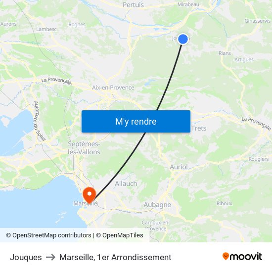 Jouques to Marseille, 1er Arrondissement map