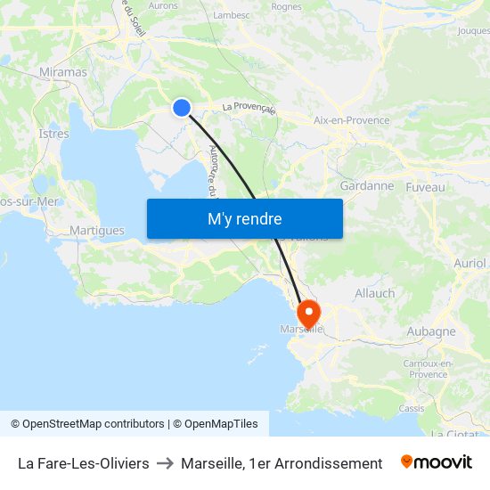 La Fare-Les-Oliviers to Marseille, 1er Arrondissement map