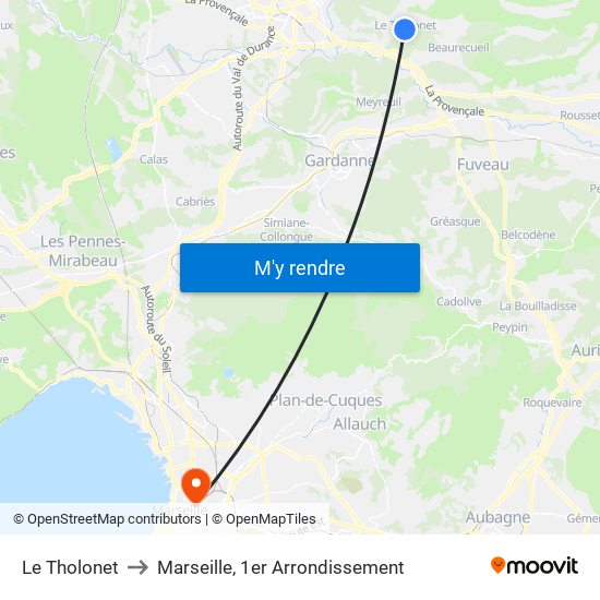 Le Tholonet to Marseille, 1er Arrondissement map