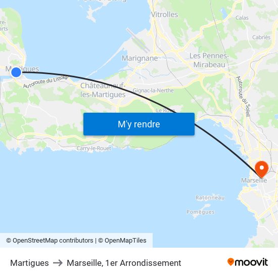 Martigues to Marseille, 1er Arrondissement map