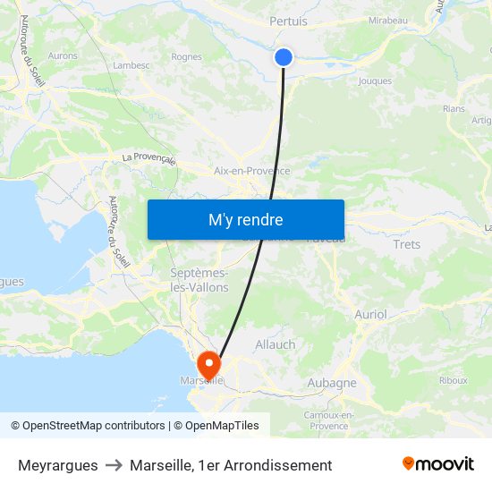 Meyrargues to Marseille, 1er Arrondissement map