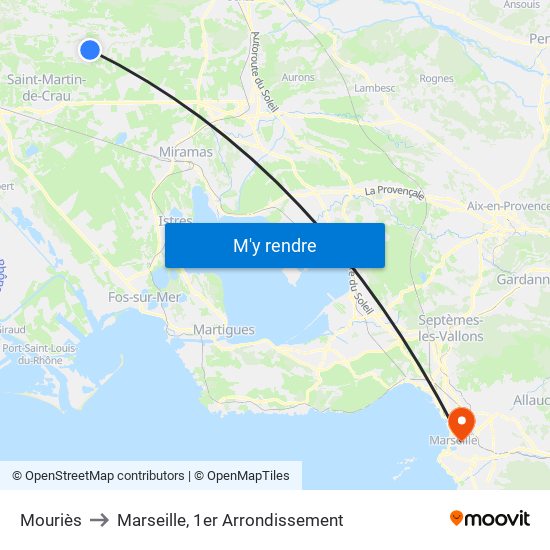 Mouriès to Marseille, 1er Arrondissement map