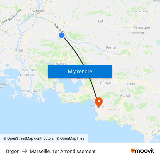 Orgon to Marseille, 1er Arrondissement map