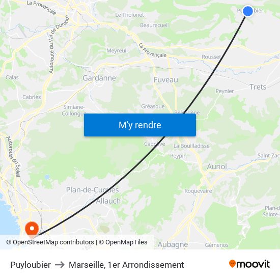 Puyloubier to Marseille, 1er Arrondissement map