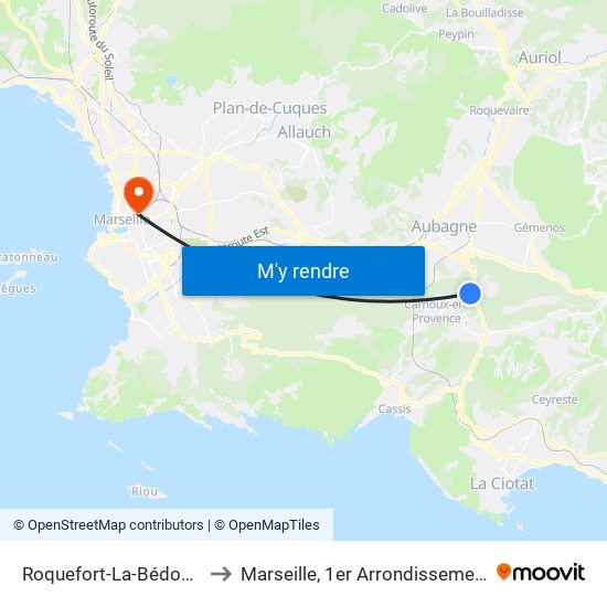 Roquefort-La-Bédoule to Marseille, 1er Arrondissement map