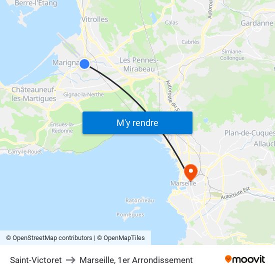 Saint-Victoret to Marseille, 1er Arrondissement map