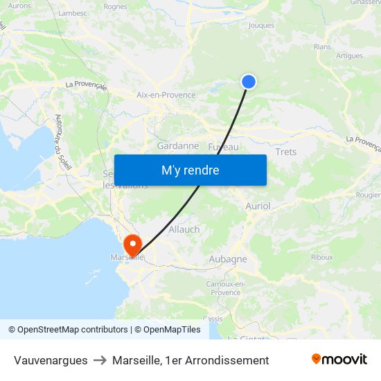 Vauvenargues to Marseille, 1er Arrondissement map