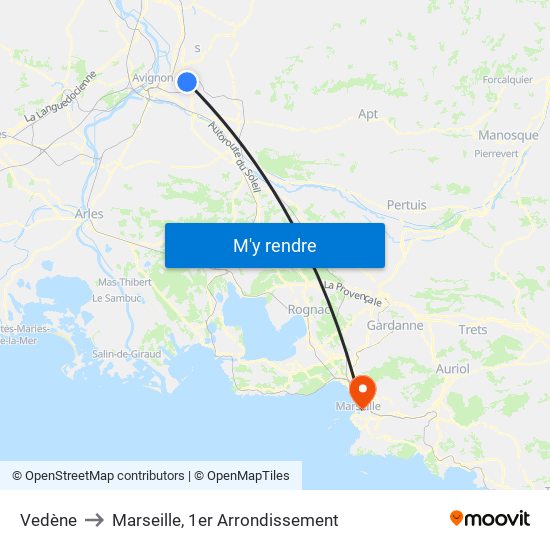 Vedène to Marseille, 1er Arrondissement map