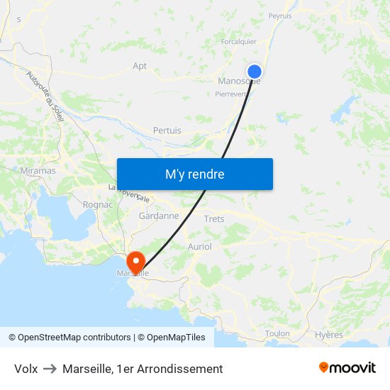 Volx to Marseille, 1er Arrondissement map