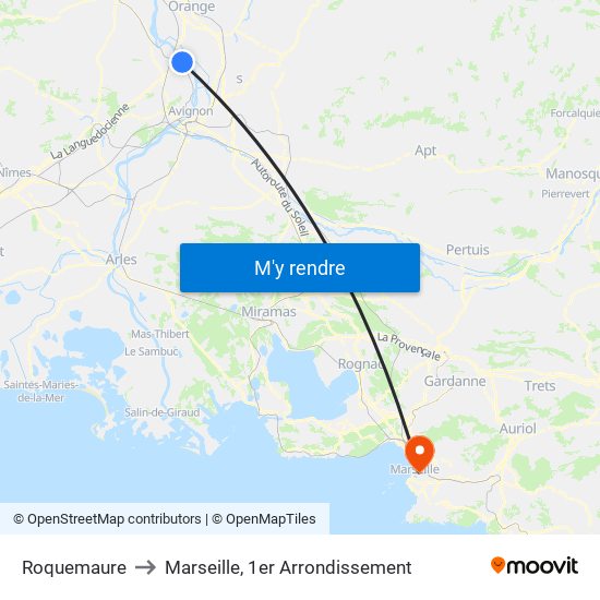 Roquemaure to Marseille, 1er Arrondissement map