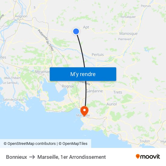 Bonnieux to Marseille, 1er Arrondissement map