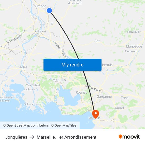 Jonquières to Marseille, 1er Arrondissement map