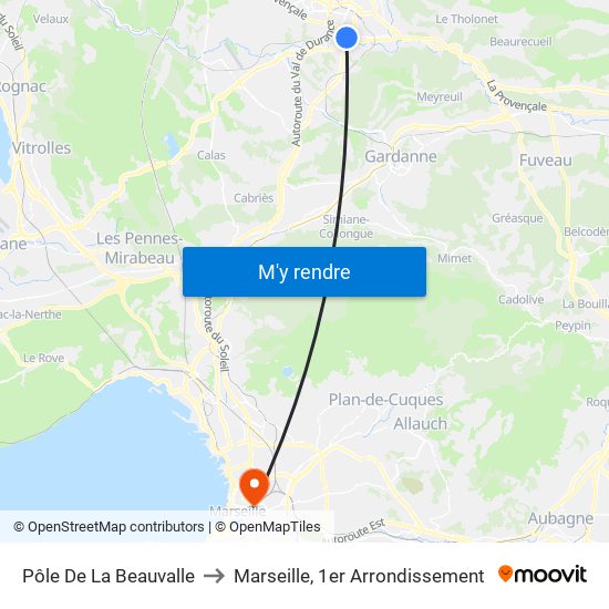 Pôle De La Beauvalle to Marseille, 1er Arrondissement map