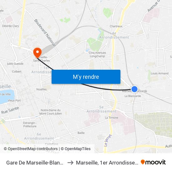 Gare De Marseille-Blancarde to Marseille, 1er Arrondissement map