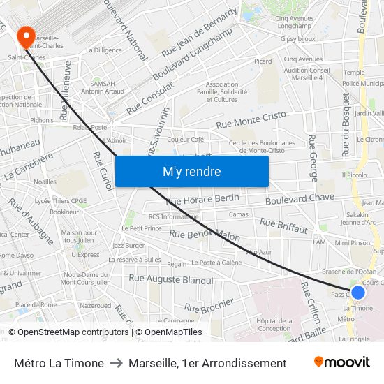 Métro La Timone to Marseille, 1er Arrondissement map