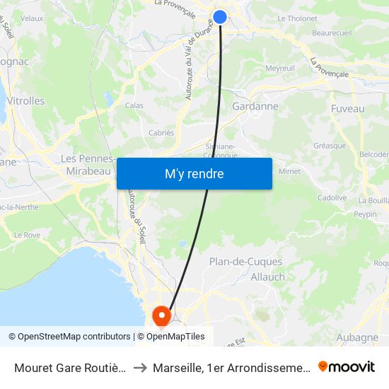 Mouret Gare Routière to Marseille, 1er Arrondissement map