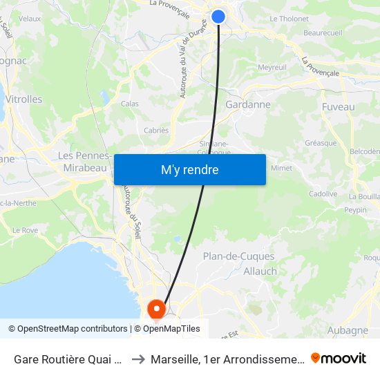 Gare Routière Quai 04 to Marseille, 1er Arrondissement map