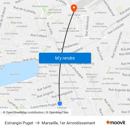 Estrangin Puget to Marseille, 1er Arrondissement map