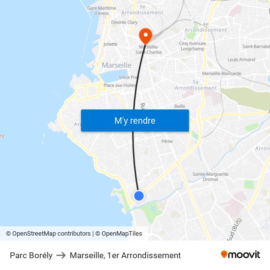 Parc Borély to Marseille, 1er Arrondissement map