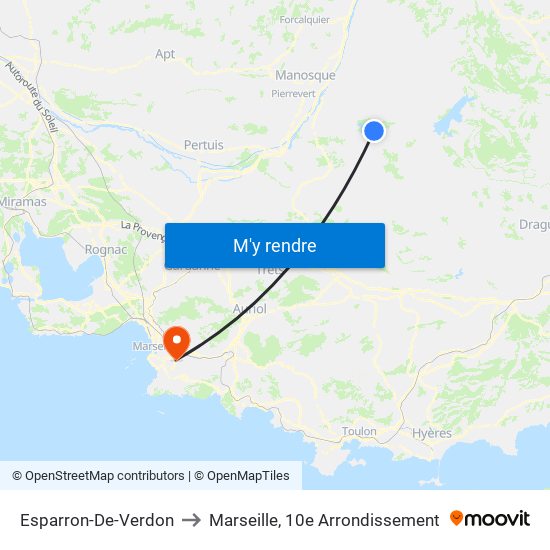 Esparron-De-Verdon to Marseille, 10e Arrondissement map