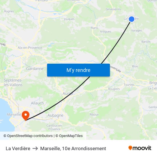 La Verdière to Marseille, 10e Arrondissement map