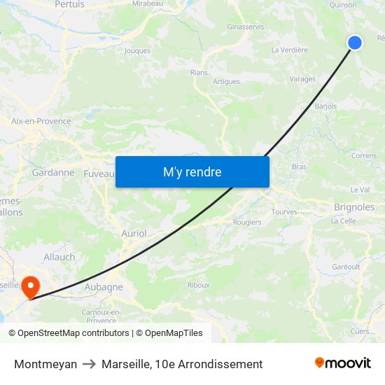 Montmeyan to Marseille, 10e Arrondissement map