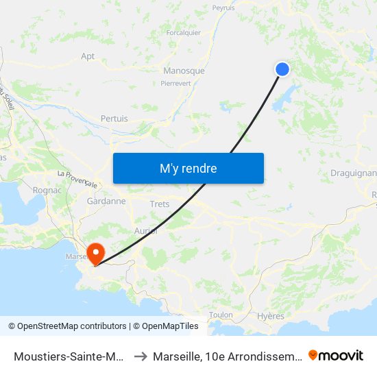 Moustiers-Sainte-Marie to Marseille, 10e Arrondissement map