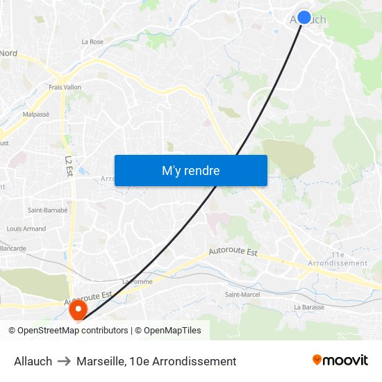 Allauch to Marseille, 10e Arrondissement map