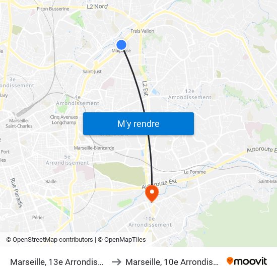 Marseille, 13e Arrondissement to Marseille, 10e Arrondissement map