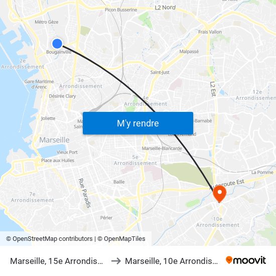Marseille, 15e Arrondissement to Marseille, 10e Arrondissement map