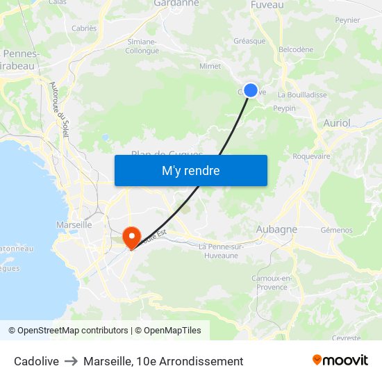 Cadolive to Marseille, 10e Arrondissement map