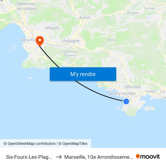 Six-Fours-Les-Plages to Marseille, 10e Arrondissement map