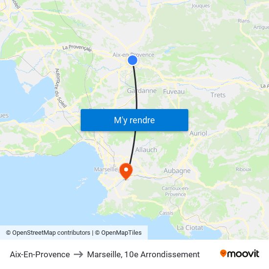 Aix-En-Provence to Marseille, 10e Arrondissement map