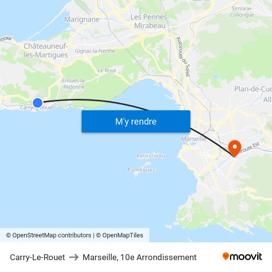 Carry-Le-Rouet to Marseille, 10e Arrondissement map